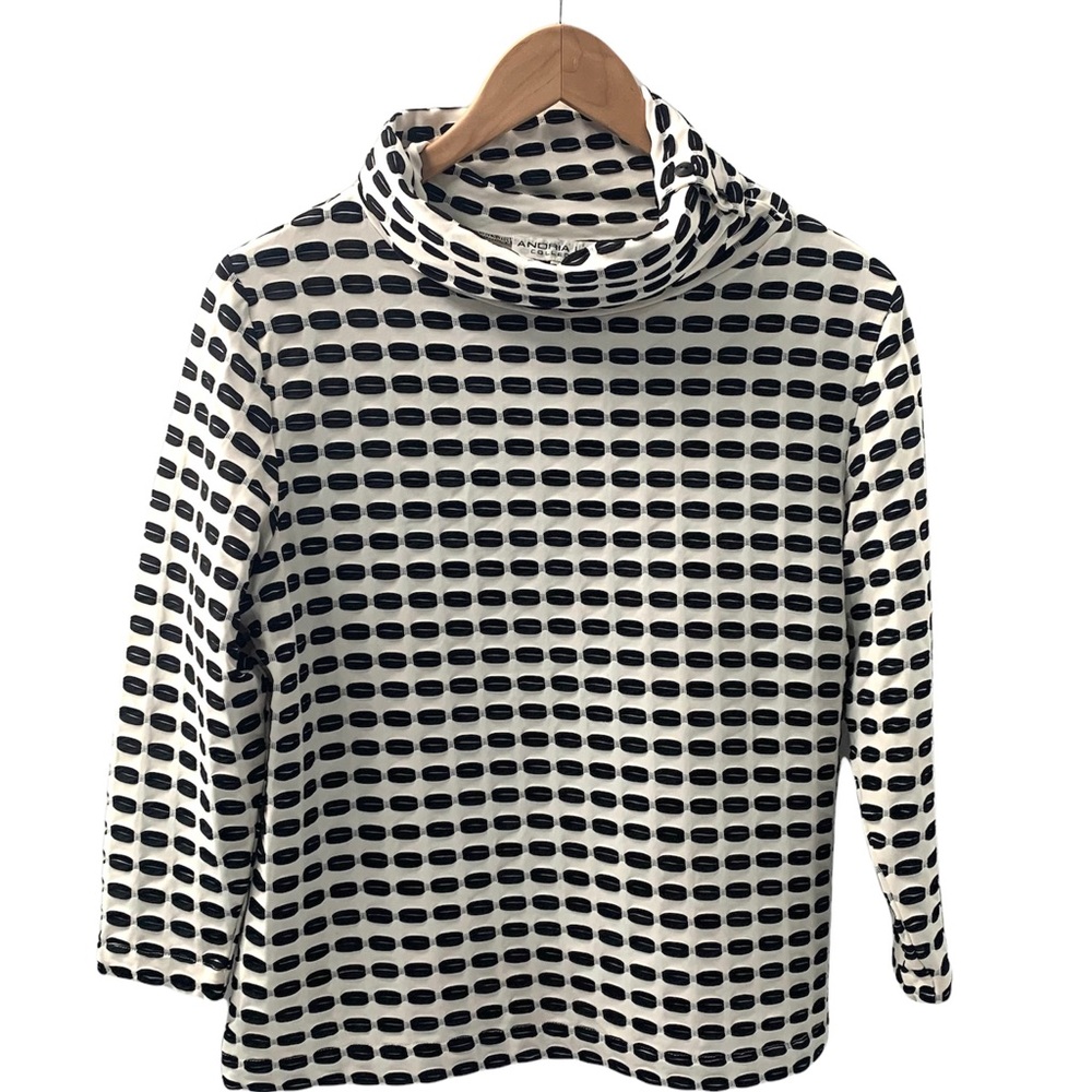 Adria Lieu Collection Black/Cream Print Top 3/4 Sleeve Women's Size Large